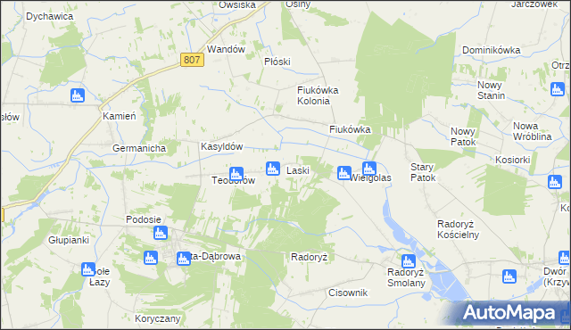 mapa Laski gmina Krzywda, Laski gmina Krzywda na mapie Targeo