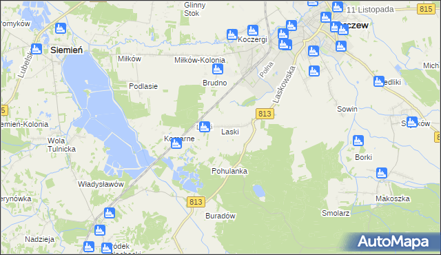 mapa Laski gmina Parczew, Laski gmina Parczew na mapie Targeo