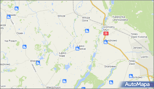 mapa Łąsko Wielkie, Łąsko Wielkie na mapie Targeo