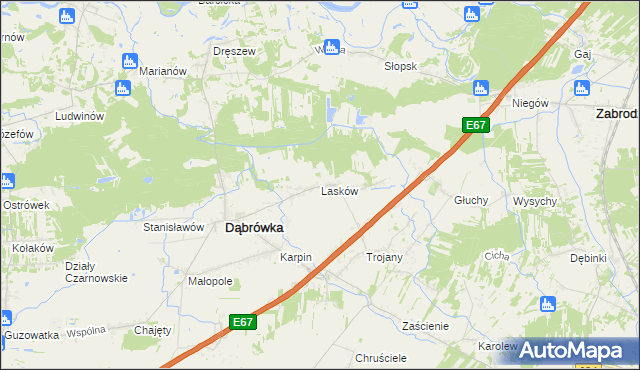 mapa Lasków gmina Dąbrówka, Lasków gmina Dąbrówka na mapie Targeo