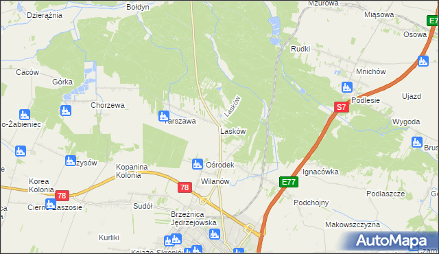 mapa Lasków gmina Jędrzejów, Lasków gmina Jędrzejów na mapie Targeo