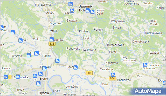 mapa Laskówka gmina Dynów, Laskówka gmina Dynów na mapie Targeo