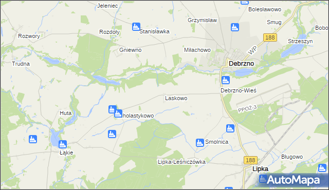 mapa Laskowo gmina Lipka, Laskowo gmina Lipka na mapie Targeo