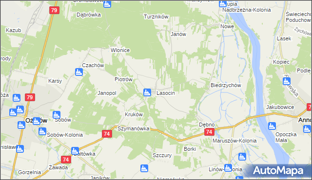 mapa Lasocin gmina Ożarów, Lasocin gmina Ożarów na mapie Targeo