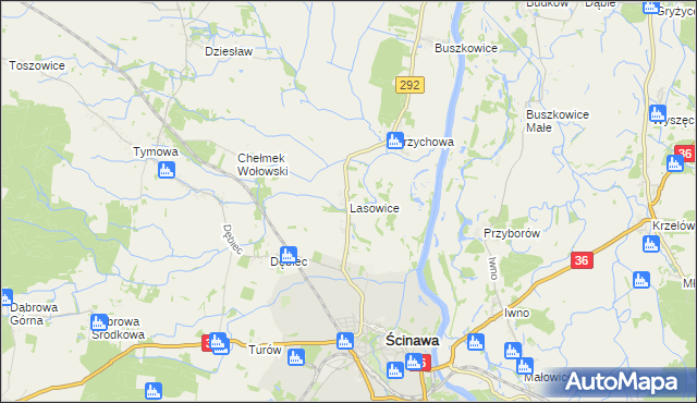 mapa Lasowice gmina Ścinawa, Lasowice gmina Ścinawa na mapie Targeo