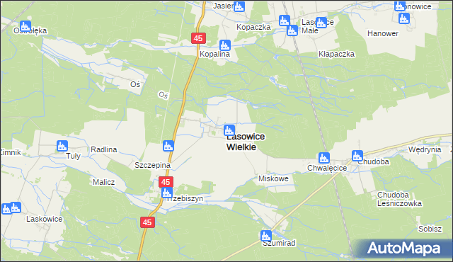 mapa Lasowice Wielkie powiat kluczborski, Lasowice Wielkie powiat kluczborski na mapie Targeo