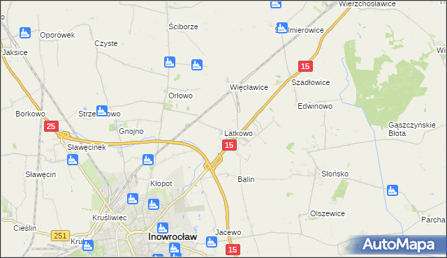 mapa Latkowo gmina Inowrocław, Latkowo gmina Inowrocław na mapie Targeo