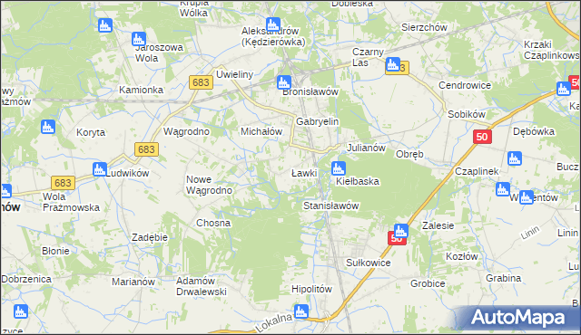 mapa Ławki gmina Prażmów, Ławki gmina Prażmów na mapie Targeo