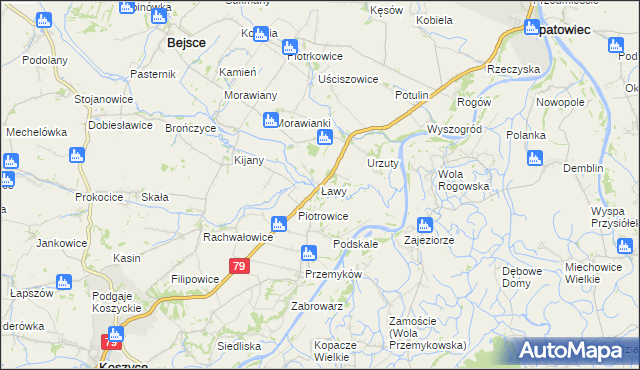 mapa Ławy gmina Opatowiec, Ławy gmina Opatowiec na mapie Targeo