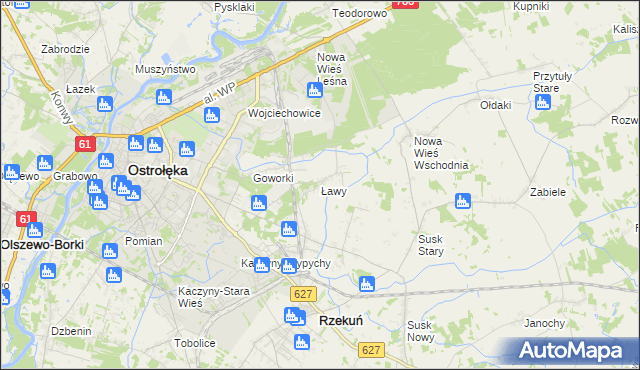 mapa Ławy gmina Rzekuń, Ławy gmina Rzekuń na mapie Targeo