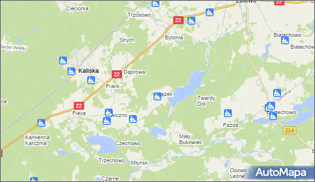 mapa Łążek gmina Kaliska, Łążek gmina Kaliska na mapie Targeo