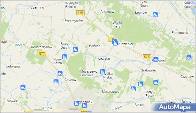 mapa Łaziska gmina Słubice, Łaziska gmina Słubice na mapie Targeo