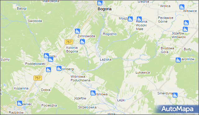 mapa Łaziska gmina Staszów, Łaziska gmina Staszów na mapie Targeo