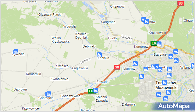 mapa Łazisko gmina Tomaszów Mazowiecki, Łazisko gmina Tomaszów Mazowiecki na mapie Targeo