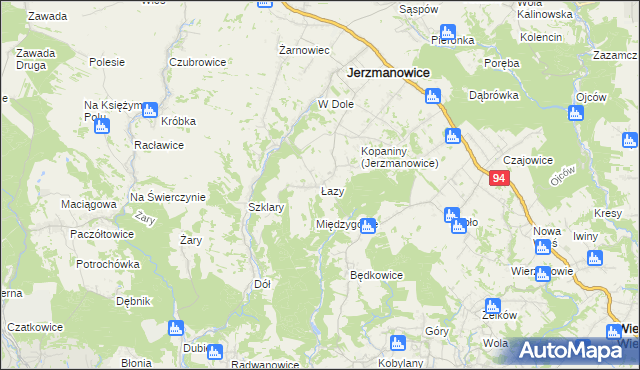 mapa Łazy gmina Jerzmanowice-Przeginia, Łazy gmina Jerzmanowice-Przeginia na mapie Targeo