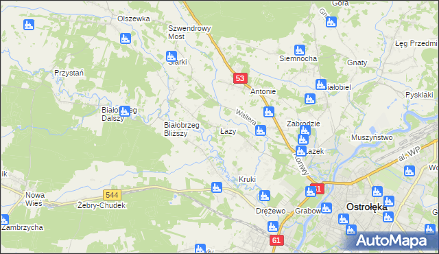 mapa Łazy gmina Olszewo-Borki, Łazy gmina Olszewo-Borki na mapie Targeo