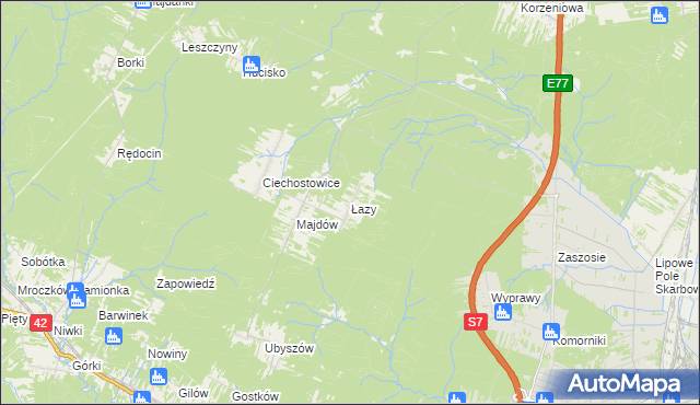 mapa Łazy gmina Szydłowiec, Łazy gmina Szydłowiec na mapie Targeo