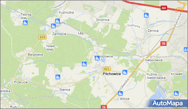 mapa Leboszowice, Leboszowice na mapie Targeo