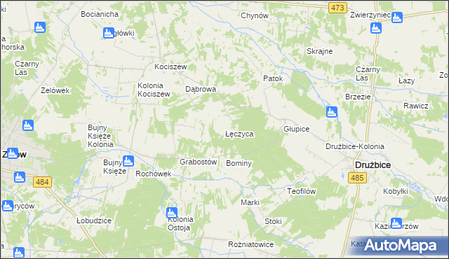 mapa Łęczyca gmina Drużbice, Łęczyca gmina Drużbice na mapie Targeo