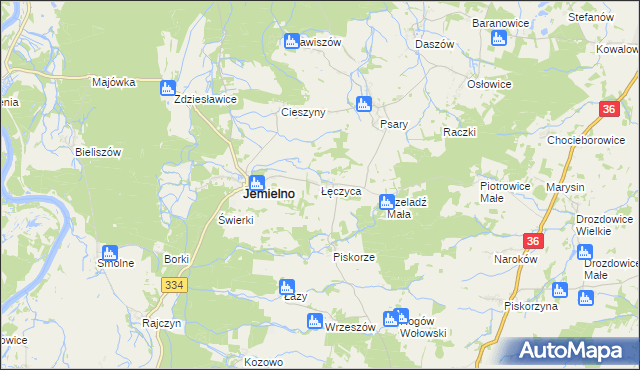 mapa Łęczyca gmina Jemielno, Łęczyca gmina Jemielno na mapie Targeo