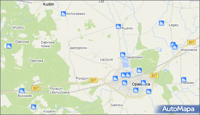 mapa Łęczyce gmina Opalenica, Łęczyce gmina Opalenica na mapie Targeo