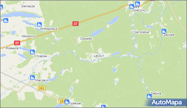 mapa Łęczyn gmina Dobiegniew, Łęczyn gmina Dobiegniew na mapie Targeo