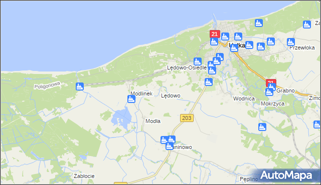 mapa Lędowo gmina Ustka, Lędowo gmina Ustka na mapie Targeo