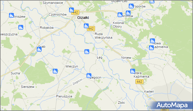 mapa Łęg gmina Czermin, Łęg gmina Czermin na mapie Targeo