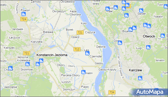 mapa Łęg gmina Konstancin-Jeziorna, Łęg gmina Konstancin-Jeziorna na mapie Targeo