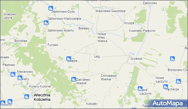 mapa Łęg gmina Wieczfnia Kościelna, Łęg gmina Wieczfnia Kościelna na mapie Targeo