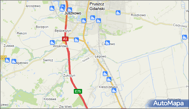 mapa Łęgowo gmina Pruszcz Gdański, Łęgowo gmina Pruszcz Gdański na mapie Targeo