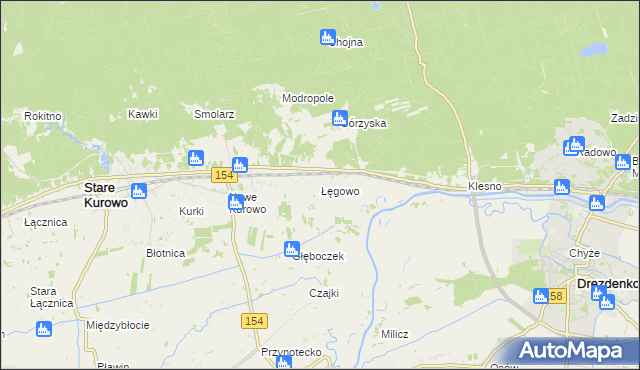 mapa Łęgowo gmina Stare Kurowo, Łęgowo gmina Stare Kurowo na mapie Targeo