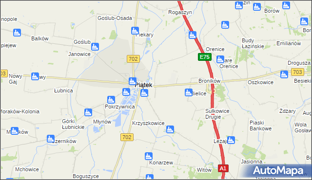 mapa Łęka gmina Piątek, Łęka gmina Piątek na mapie Targeo