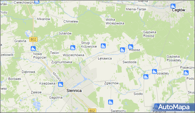 mapa Łękawica gmina Siennica, Łękawica gmina Siennica na mapie Targeo