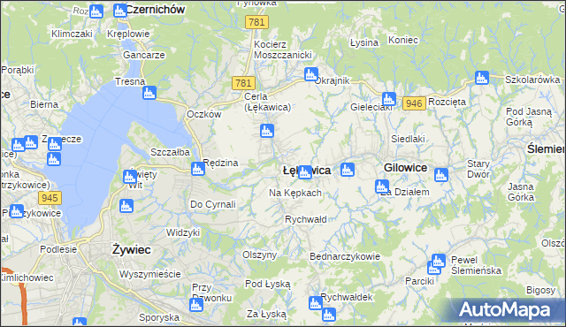 mapa Łękawica powiat żywiecki, Łękawica powiat żywiecki na mapie Targeo