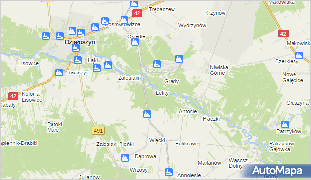 mapa Lelity gmina Popów, Lelity gmina Popów na mapie Targeo