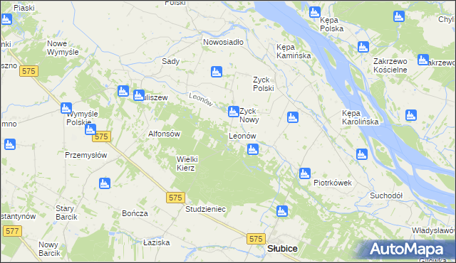 mapa Leonów gmina Słubice, Leonów gmina Słubice na mapie Targeo