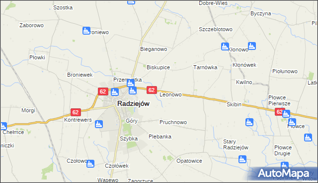 mapa Leonowo gmina Radziejów, Leonowo gmina Radziejów na mapie Targeo