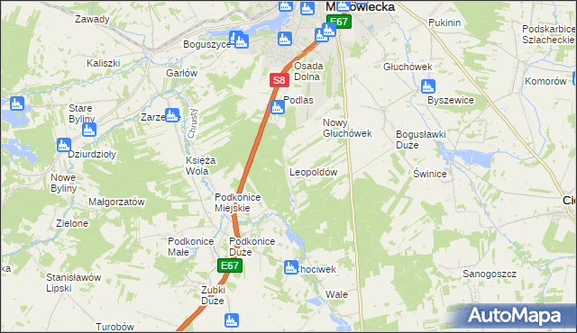 mapa Leopoldów gmina Rawa Mazowiecka, Leopoldów gmina Rawa Mazowiecka na mapie Targeo