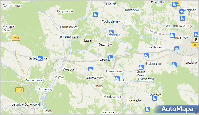 mapa Lesica gmina Piekoszów, Lesica gmina Piekoszów na mapie Targeo