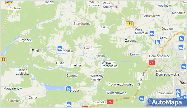 mapa Lesisko gmina Kluki, Lesisko gmina Kluki na mapie Targeo