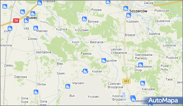 mapa Leśniaki gmina Rusiec, Leśniaki gmina Rusiec na mapie Targeo