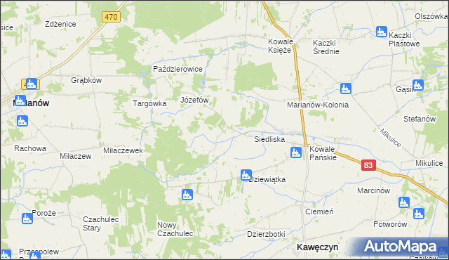 mapa Leśnictwo gmina Kawęczyn, Leśnictwo gmina Kawęczyn na mapie Targeo