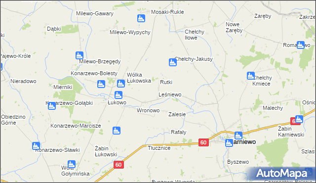 mapa Leśniewo gmina Karniewo, Leśniewo gmina Karniewo na mapie Targeo