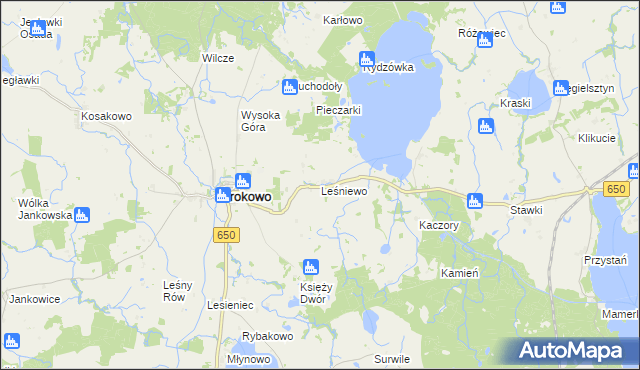 mapa Leśniewo gmina Srokowo, Leśniewo gmina Srokowo na mapie Targeo