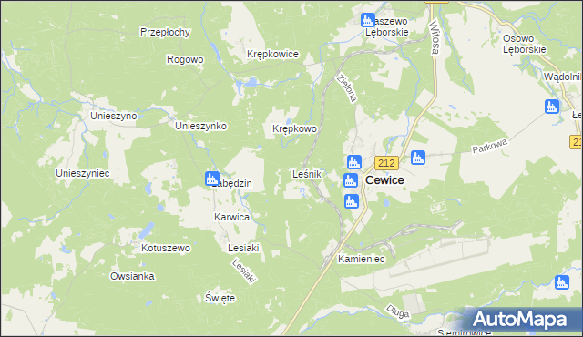 mapa Leśnik gmina Cewice, Leśnik gmina Cewice na mapie Targeo