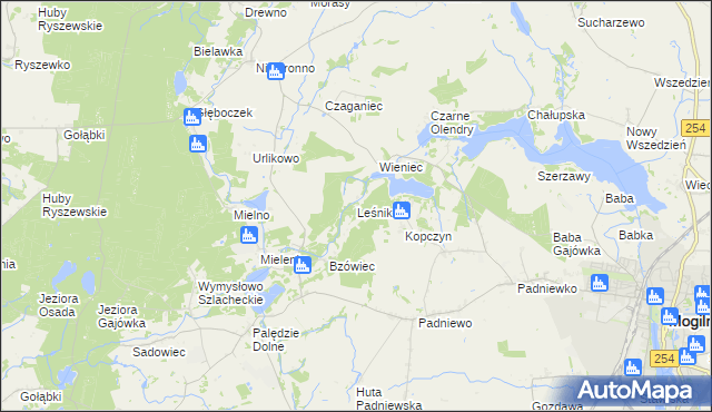 mapa Leśnik gmina Mogilno, Leśnik gmina Mogilno na mapie Targeo