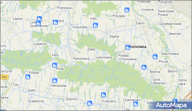 mapa Leśniówka gmina Chorkówka, Leśniówka gmina Chorkówka na mapie Targeo
