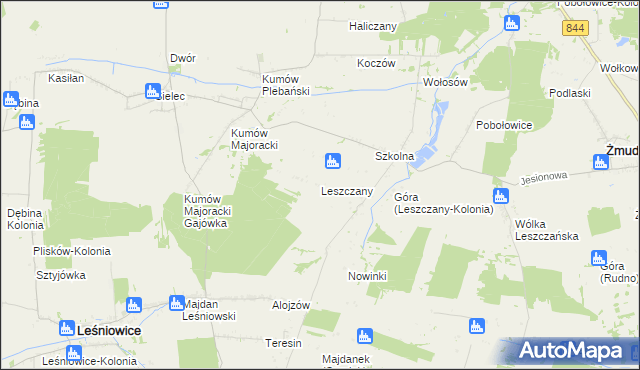 mapa Leszczany gmina Żmudź, Leszczany gmina Żmudź na mapie Targeo
