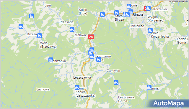 mapa Leszczawa Dolna, Leszczawa Dolna na mapie Targeo